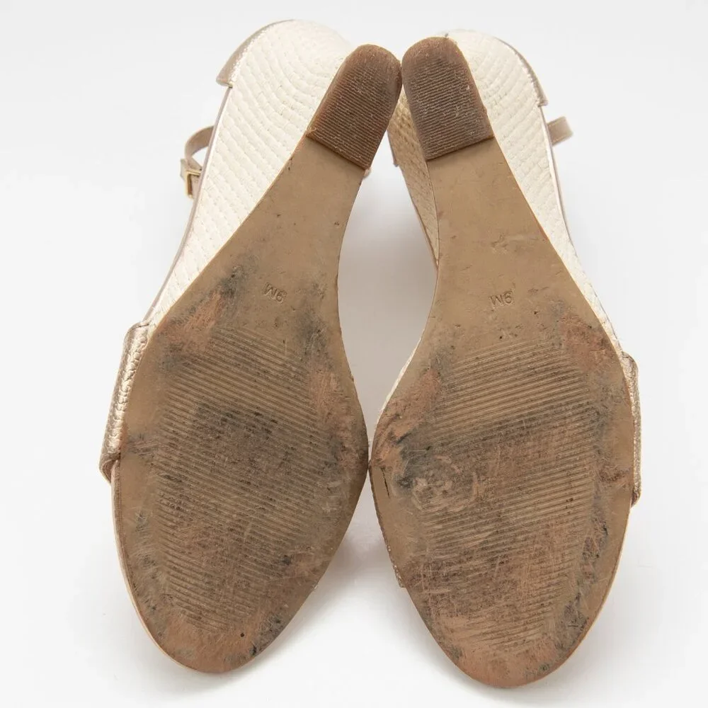 Lilly Pulitzer Bridgette Raffia Sandal Wedge Leather Ankle Strap Gold Size 9 - Picture 6 of 9